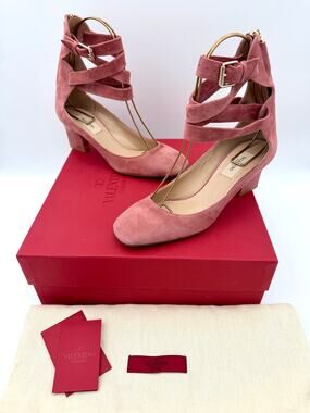Authentic Valentino Tango Ankle Wrap Pumps Pink Rose Suede Size 37.5 / 7.5